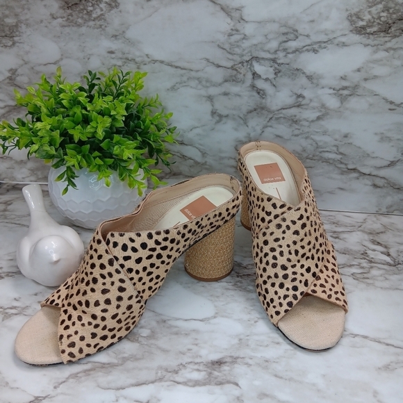 DOLCE VITA JAVI Women Leopard Cross SlipOn Mule Sandals Size 8.5 Block Heels - Picture 2 of 9